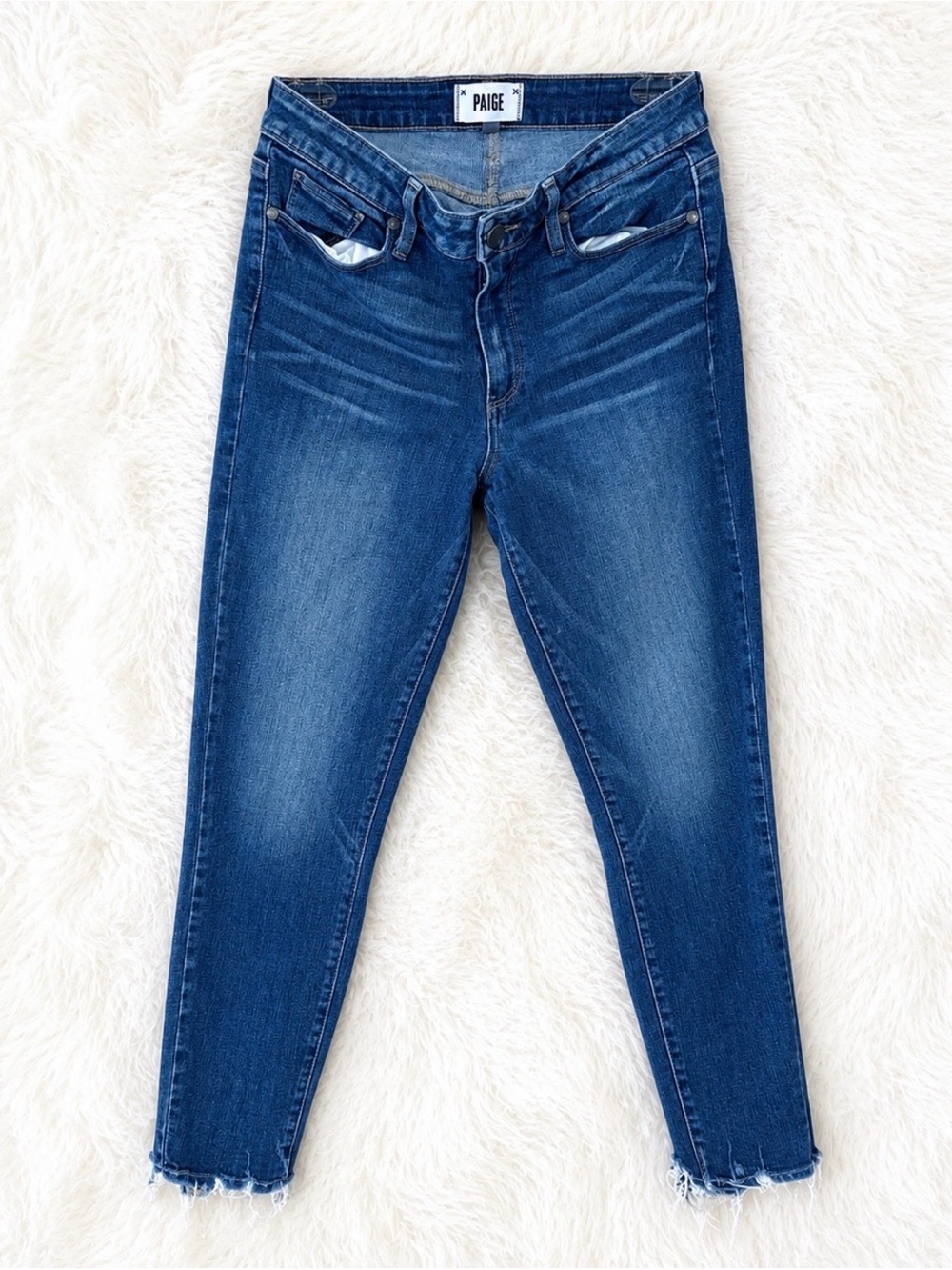 PAIGE Hoxton Crop High Rise Skinny Jeans Women's Size 28 Dark Wash Frayed Hem